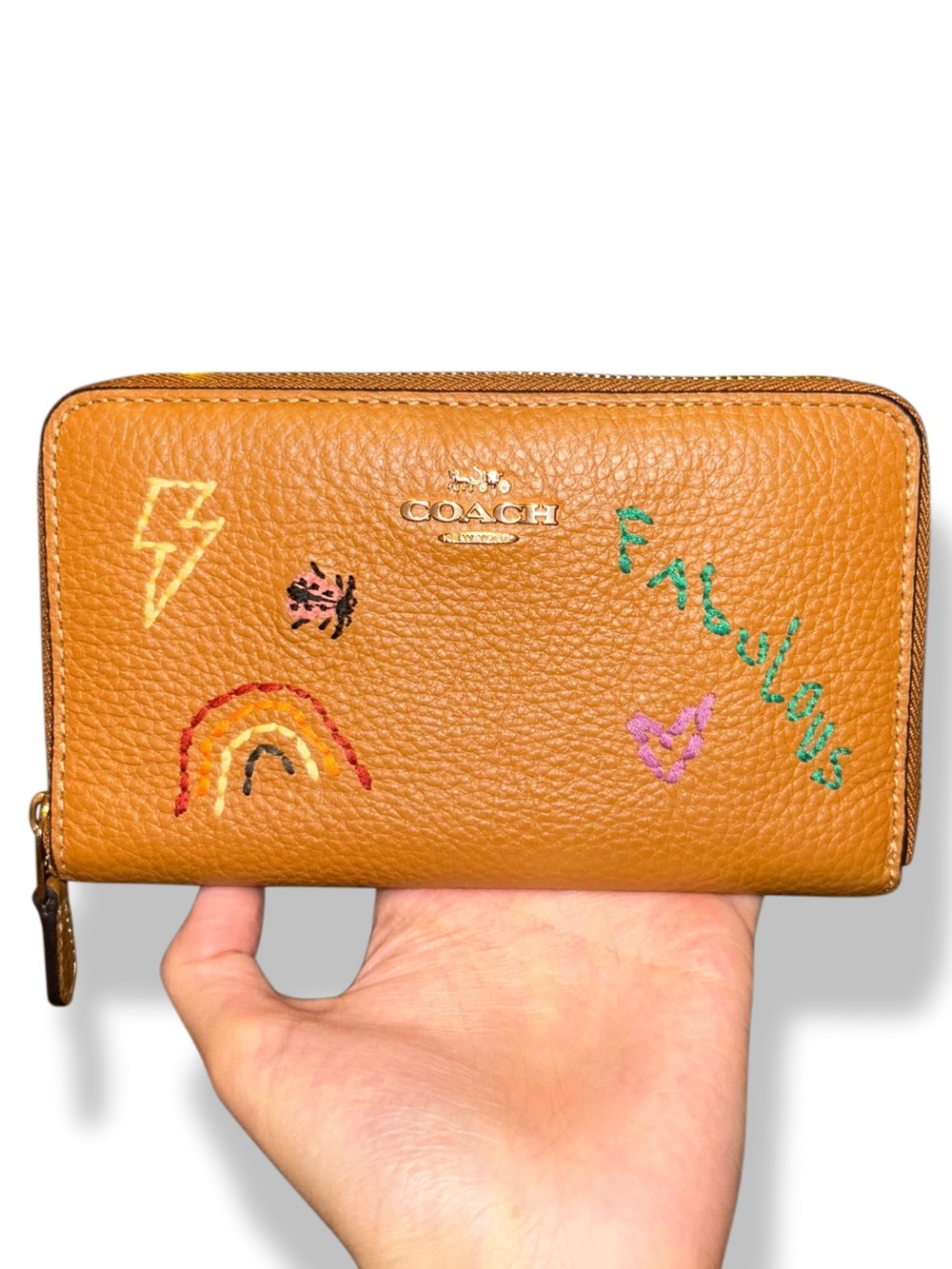 Authentic Coach Medium ID Zip Wallet With Diary Embroidery Penny Multi